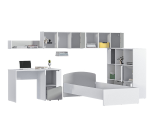 Mika / Мика детская Белый/Серый (кровать 900, стол, стеллаж, полки)