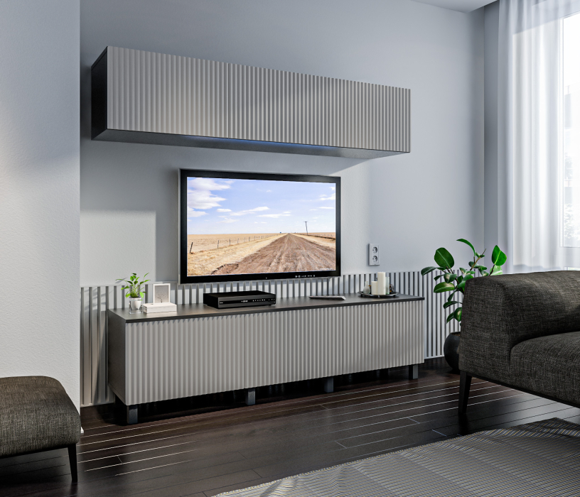 Стенки для гостиной, Гостиная (стенка) 2 Тренд на ножках Диамант серый / МДФ Джаз Светло-серый