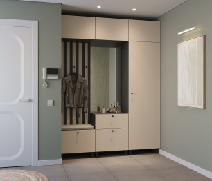 Прихожая Тренд с антресолью и рейками Диамант серый/Белла Кашемир серый