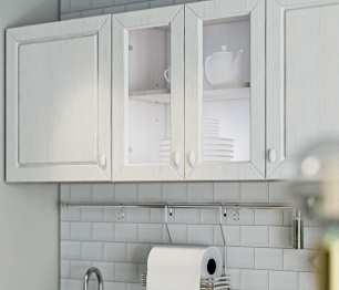 Кухонный гарнитур Катя-150 с витриной Авиньон/Ясень Золото/Мрамор золотой АркобаленоR5