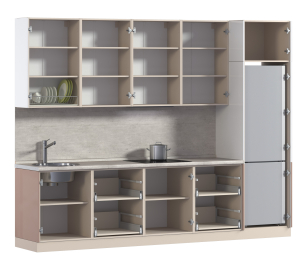 Кухонный гарнитур Анна + Регина Песочный / Белый глянец, Капучино 3 м ПОД КЛЮЧ (полный колмплект)