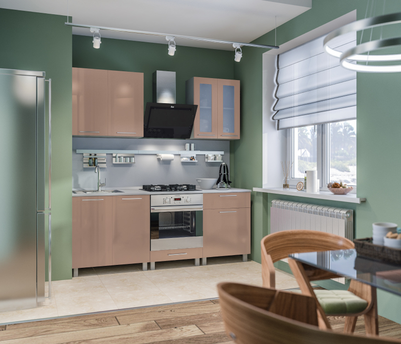 Кухонные гарнитуры, Анна Алюминий/Капучино глянец (без учета столешницы , панели) L-2000