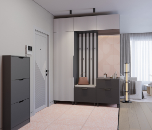 Прихожая Тренд с антресолью и рейками Диамант серый/МДФДжаз Светло-серый