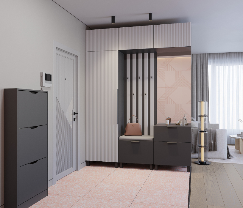 Прихожие, Прихожая Тренд с антресолью и рейками Диамант серый/МДФДжаз Светло-серый