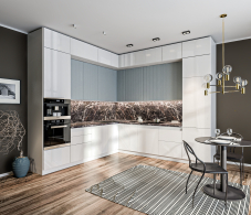 Кухонные гарнитуры, Кухонный гарнитур угловой Регина Белый / МДФ Анна Белый глянец/МДФ Джаз Светло-серый 2,7 м*3 м