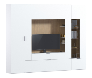 Мальта СБ-3265 Стенка с пеналом и витриной Белый,Дуб Гамильтон/МДФ Белый