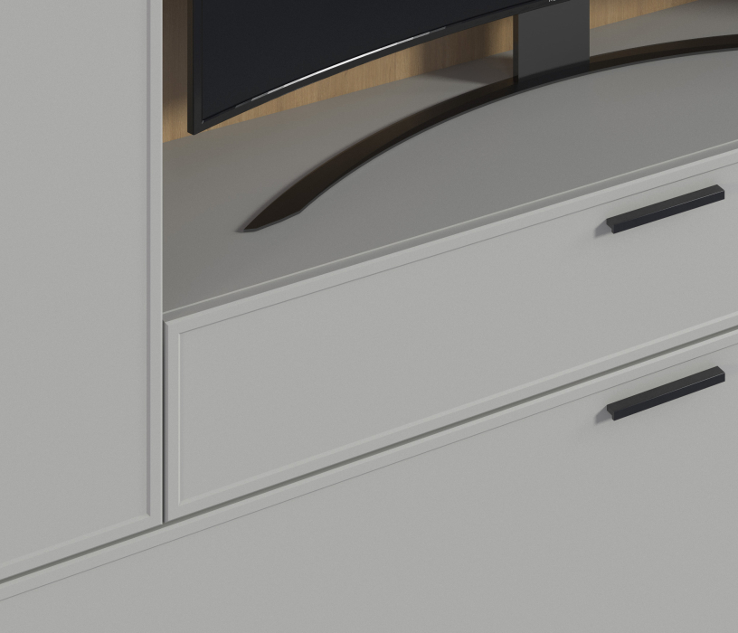 Стенки для гостиной, Стенка с пеналом и витриной Милан СБ-3265 Серый/МДФ Светло серый