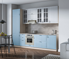 Кухонные гарнитуры, Кухонный гарнитур Регина Песочный / Сандал Белый, Голубой 2,9 м ПОД КЛЮЧ (полный комплект)