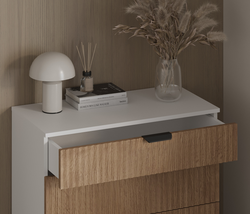 Комоды, Комод Тренд СБ-3444 4 ящика Белый Альпийский/МДФ Джаз Акация светлая