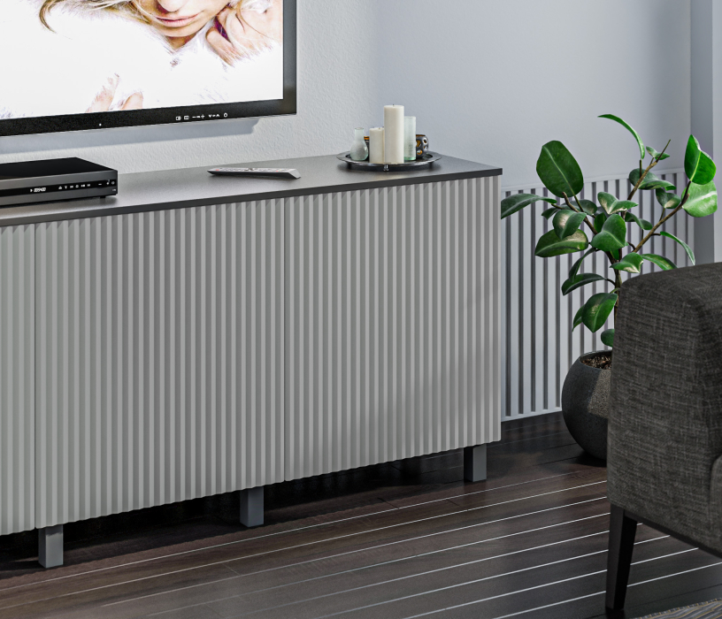 Стенки для гостиной, Гостиная (стенка) 3 на ножках Тренд Диамант серый / МДФ Джаз Светло-серый