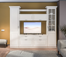 Стенки для гостиной, Гостиная Гранд / Ливерпуль Дуб Приморский Белый/МДФ Классика Светлый