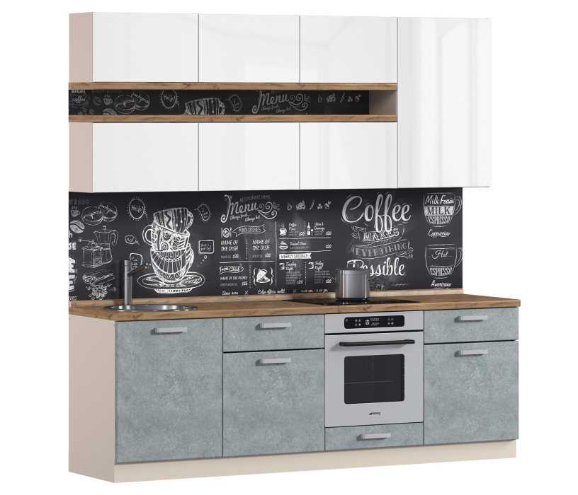 Кухонные гарнитуры, Кухонный гарнитур Анна + Регина Песочный /Белый глянец /Бетон 2,4 м
