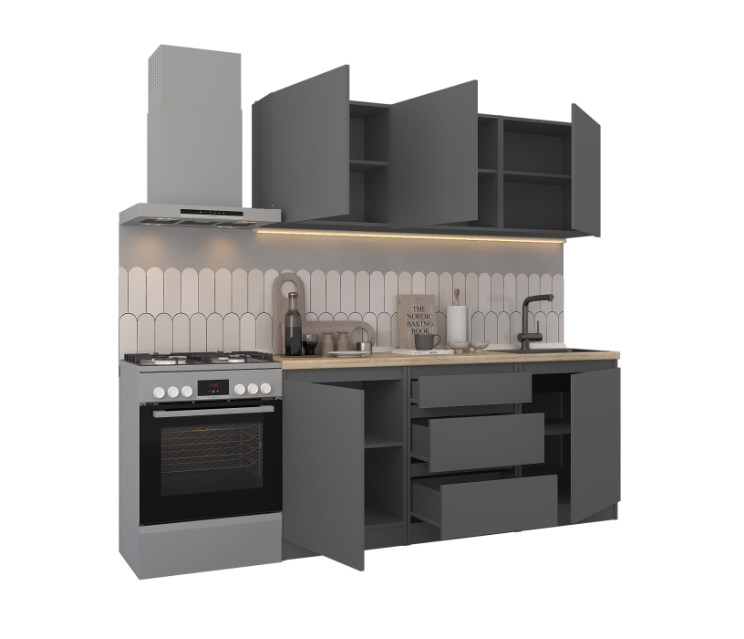Кухонные гарнитуры, Кухонный гарнитур Леон прямой 180 см, диамант серый