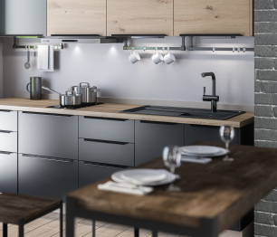 Кухонный гарнитур ЛОФТ Регина Песочный/Диамант серый, Дуб дикий 2,4 м