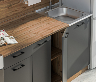 Кухонный гарнитур Лофт 150 см Дуб вотан/Диамант серый