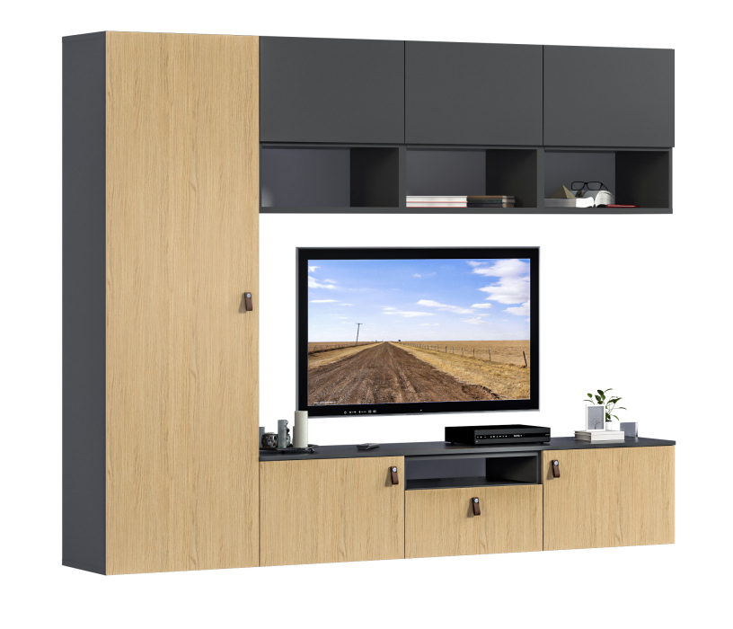 Стенки для гостиной, Гостиная (стенка) Тренд Диамант серый / ЛДСП Белла Диамант серый, Дуб Винченца