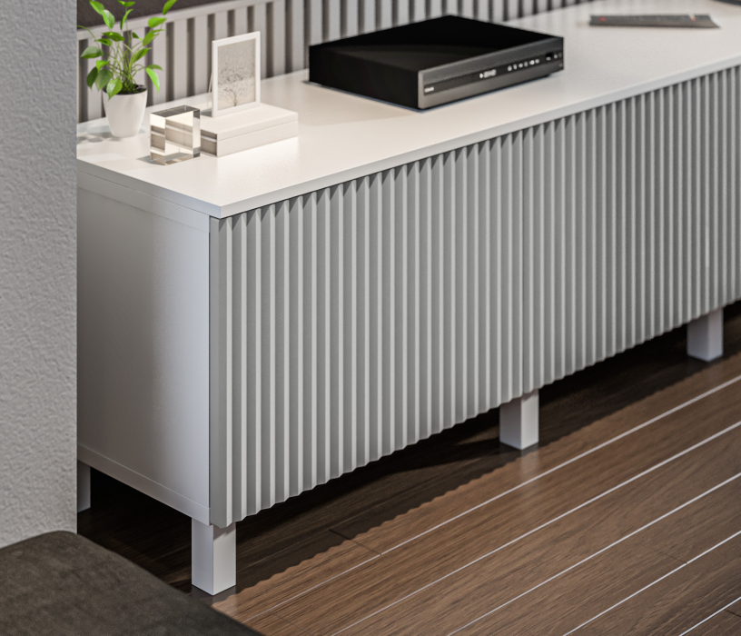 Стенки для гостиной, Гостиная (стенка) на ножках Тренд Белый / МДФ Джаз Светло-серый