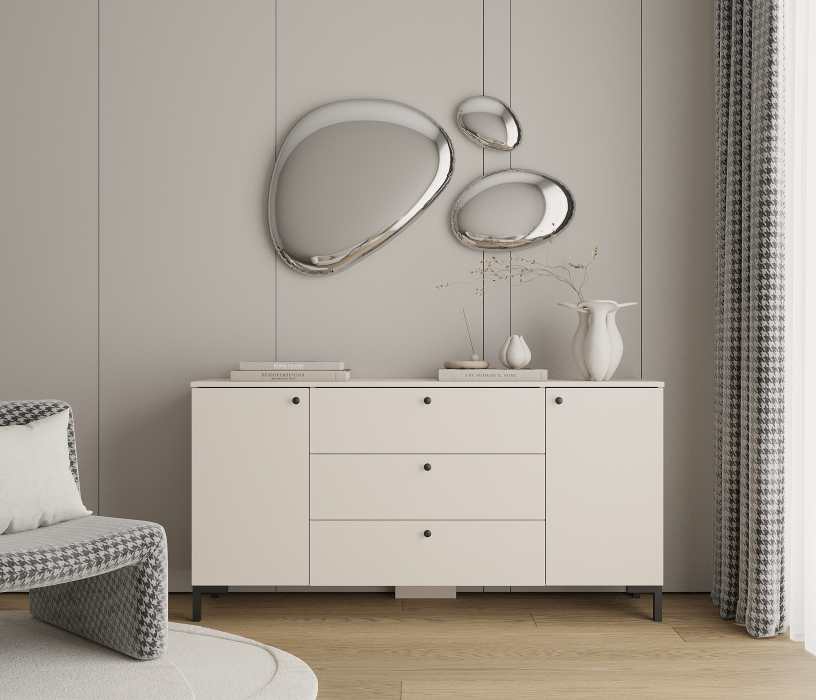 Комоды, Комод Тренд СБ-3443 3 ящика, 2 двери Кашемир серый/ЛДСП Белла Кашемир серый