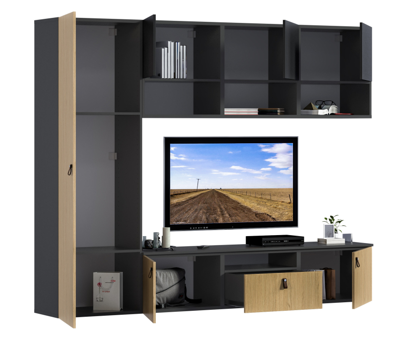 Стенки для гостиной, Гостиная (стенка) Тренд Диамант серый / ЛДСП Белла Диамант серый, Дуб Винченца