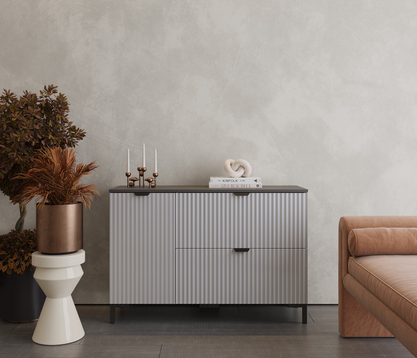 Комоды, Комод Тренд СБ-3447 2 ящика, 1 дверь Диамант серый/МДФ Джаз серый