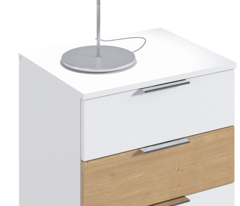 Прикроватные тумбы, Тумба с ящиками Мальта СБ-3295 Белый/Дуб Гамильтон,МДФ Белый