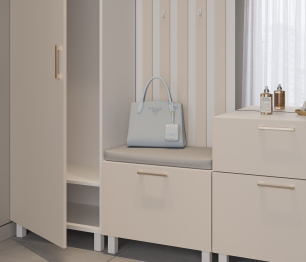 Прихожая Тренд с антресолью и рейками Белый/Белла Кашемир серый