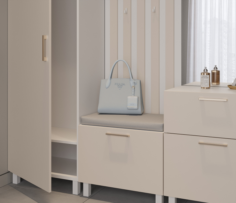 Прихожие, Прихожая Тренд с антресолью и рейками Белый/Белла Кашемир серый