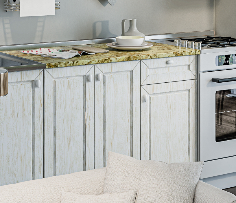 Кухонные гарнитуры, Кухонный гарнитур Катя Авиньон/Ясень Золото/Мрамор золотой АркобаленоR5 1,5 м