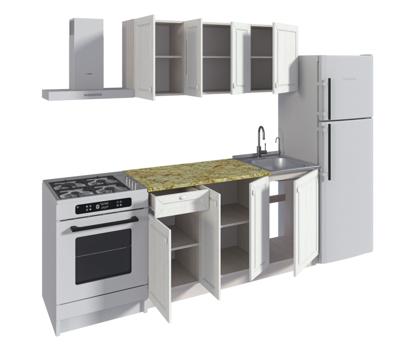 Кухонные гарнитуры, Кухонный гарнитур Катя Авиньон/Ясень Золото/Мрамор золотой АркобаленоR5 1,5 м