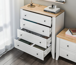 Спальня Монтана с комодом Белый Альпийский,Дуб Гамильтон/МДФ Дуб Белый