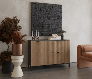 Комод Тренд СБ-3447 2 ящика, 1 дверь Диамант серый/МДФ Джаз Акация светлая