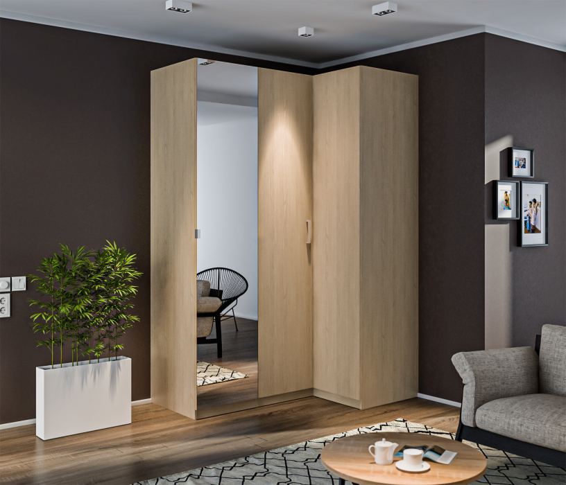 Шкафы распашные, Шкаф угловой с зеркалом МАКС Дуб Винченца