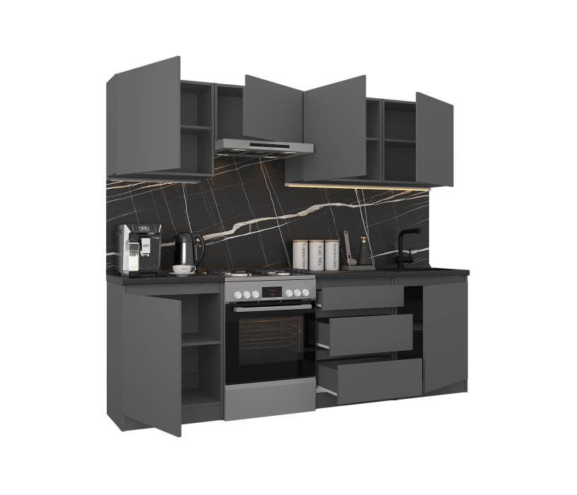 Кухонные гарнитуры, Кухонный гарнитур Леон прямой 240 см, диамант серый