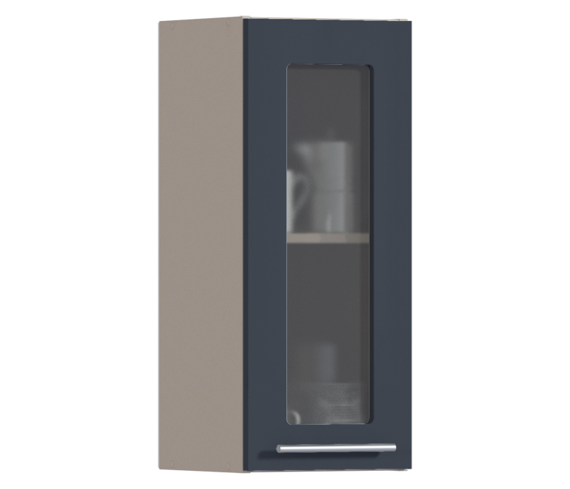 Эстель, Регина РП-30 Полка с витриной Песочный/МДФ Графит глянец