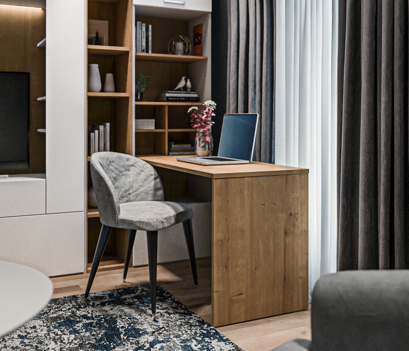 Стенки для гостиной, Мальта гостиная с рабочим столом Белый, Дуб Гамильтон/МДФ Белый