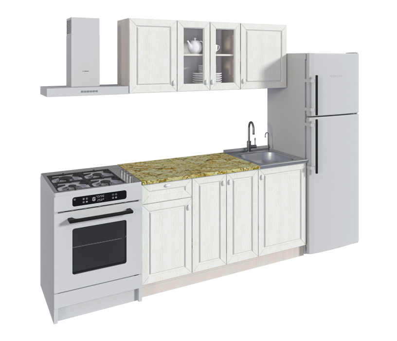 Кухонные гарнитуры, Кухонный гарнитур Катя-150 с витриной Авиньон/Ясень Золото/Мрамор золотой АркобаленоR5