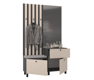 Прихожая Тренд с рейками Диамант серый/Белла Кашемир серый