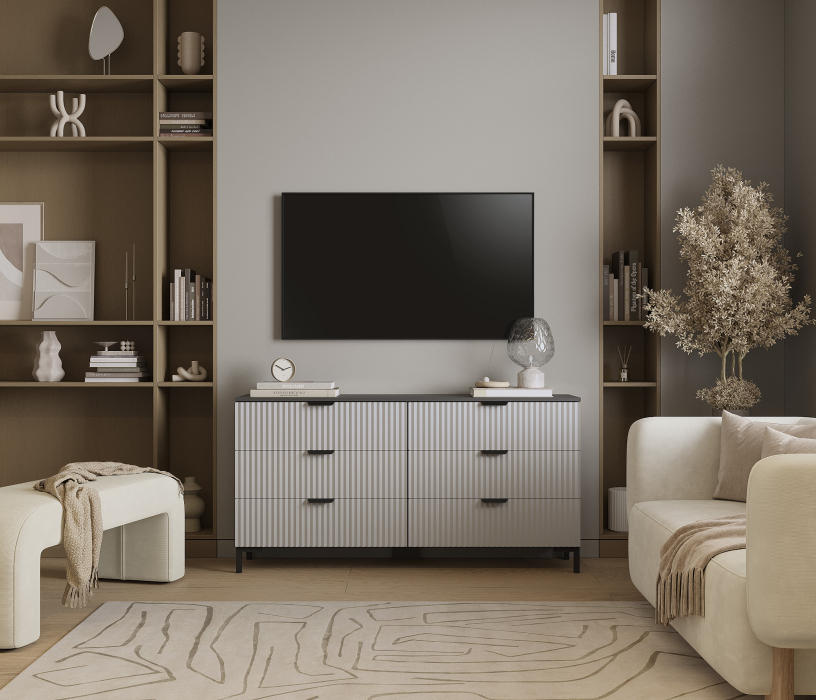 Комоды, Комод Тренд СБ-3442 6 ящиков Диамант серый/МДФ Джаз серый