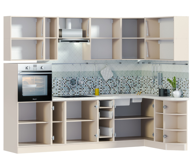 Кухонные гарнитуры, Регина Песочный/Оливковый Глянец22/Сандал/Сонора 2650*1500