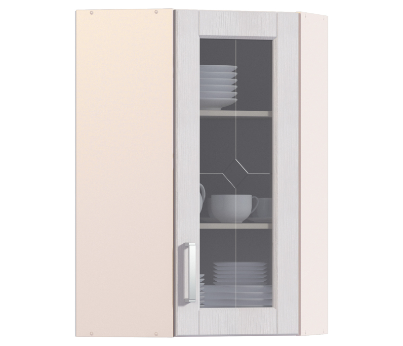 Навесные, Регина РПУ-160 Полка угловая с витриной Песочный/Риф белоснежный