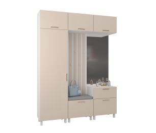 Прихожая Тренд с антресолью и рейками Белый/Белла Кашемир серый