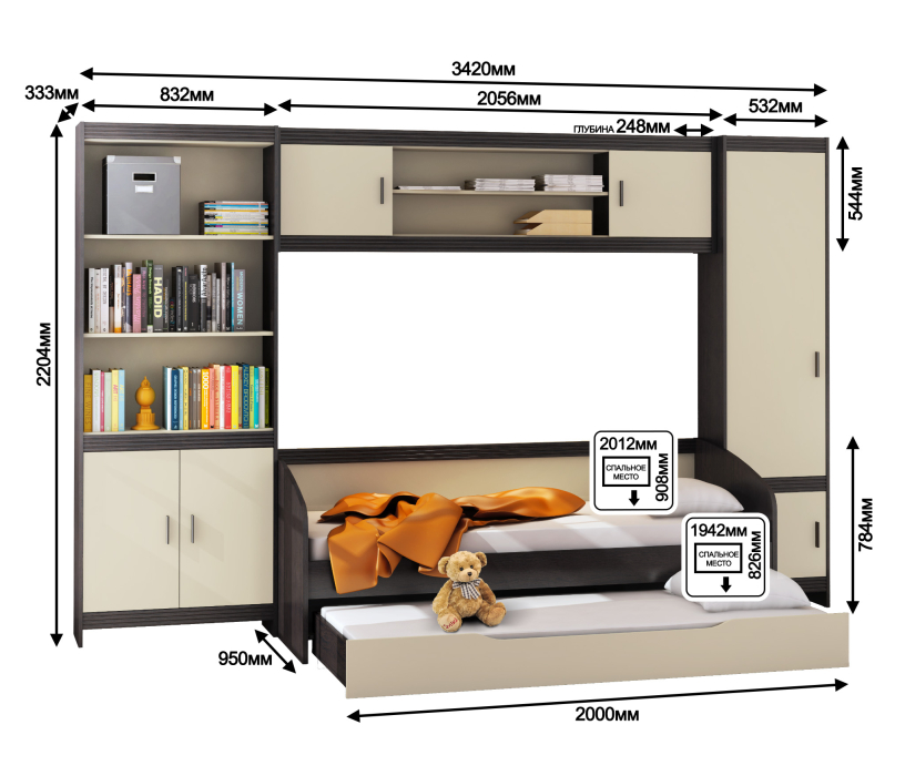 Для девочек, Дакота, комплект Венге/Ваниль