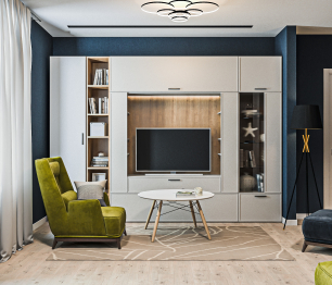 Гостиная (стенка) Милан Серый, Дуб Гамильтон/МДФ Светло серый