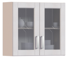 Навесные, Регина РП-80 Полка с двумя витринами Песочный/Риф белоснежный