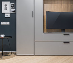 Стенка с пеналом и витриной Милан СБ-3265 Серый/МДФ Светло серый