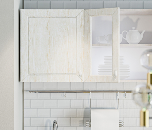 Кухонный гарнитур Катя-150 с витриной Авиньон/Ясень Золото/Мрамор золотой АркобаленоR5