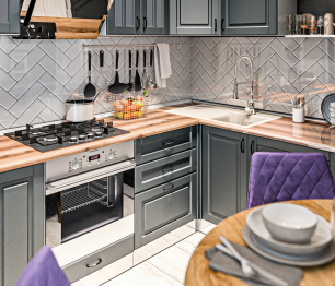 Кухонный гарнитур Регина Белый/Серый матовый/Дуб Бильбао 2,4х1,6 м