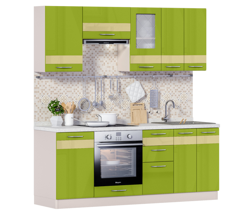 Кухонные гарнитуры, Регина Песочный/Оливковый Глянец22/Трани 2100