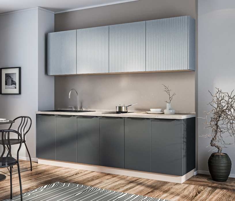 Кухонные гарнитуры, Регина Кухонный гарнитур Диамант серый/Джаз МДФ Светло-серый 240