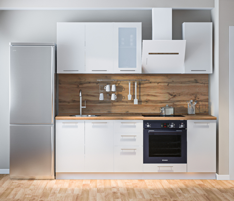 Кухонные гарнитуры, Кухонный гарнитур Регина Белый/Анна МДФ Белый глянец 2,2 м